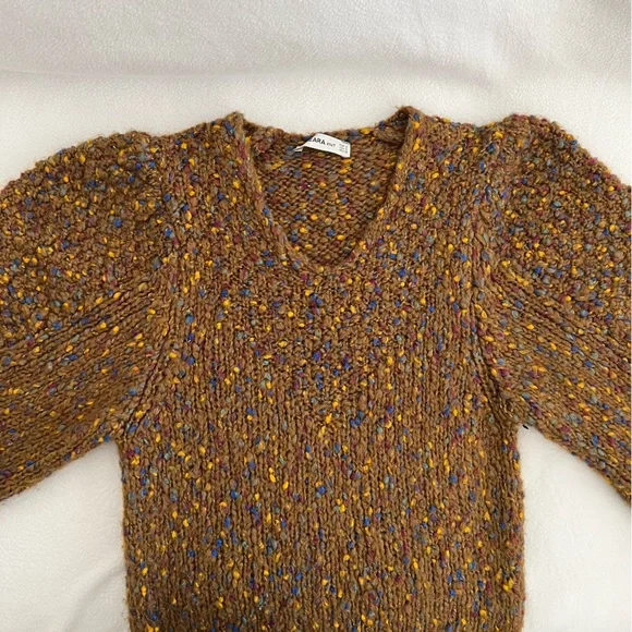 *SOLD* Zara Knit Multicolor Balloon Sleeve Sweater Brown - Picture 9 of 15